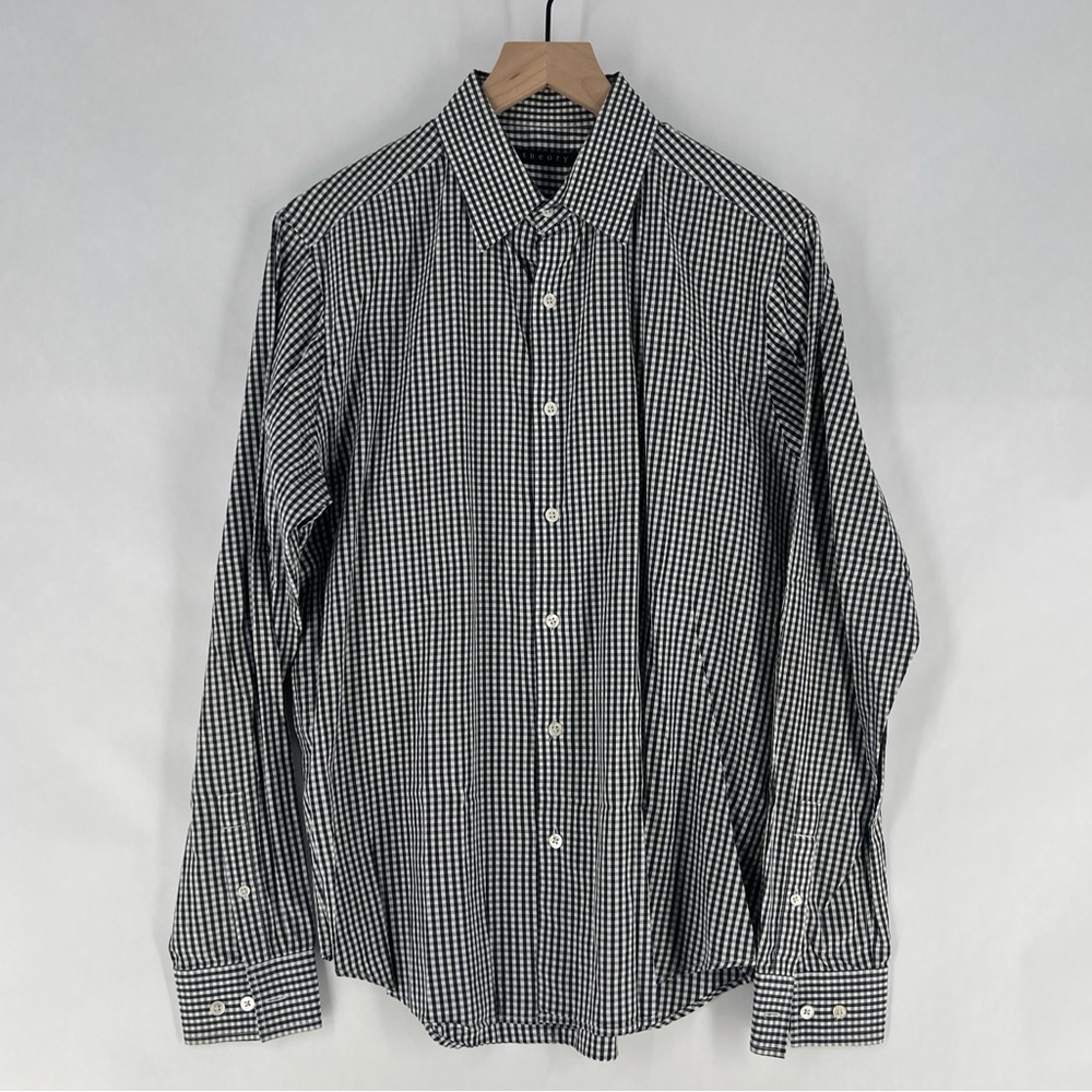 Theory Mens Size M Stretch Cotton Check Gingham Long Sleeve Button Front‎ Shirt